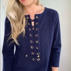 Chico's Navy Blue Lace Up Dress Size 1  ( Women's Size 8)